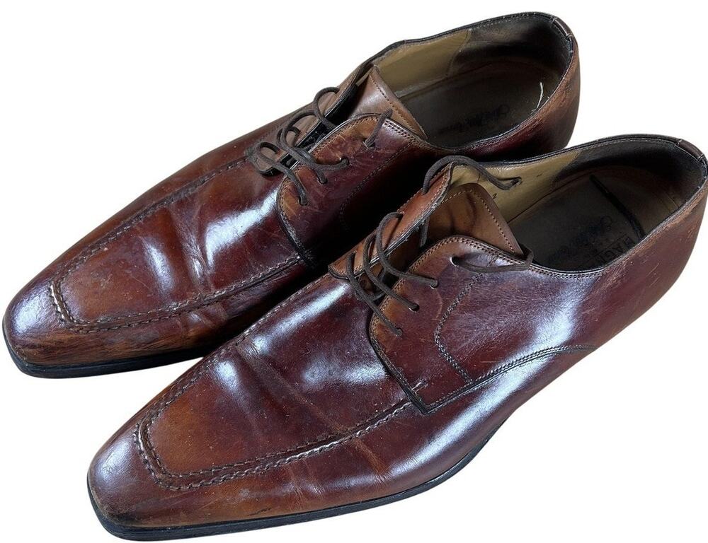 Magnanni Shoes Mens Size 11.5 Brown Derby Leather Lined Dress Square Toe